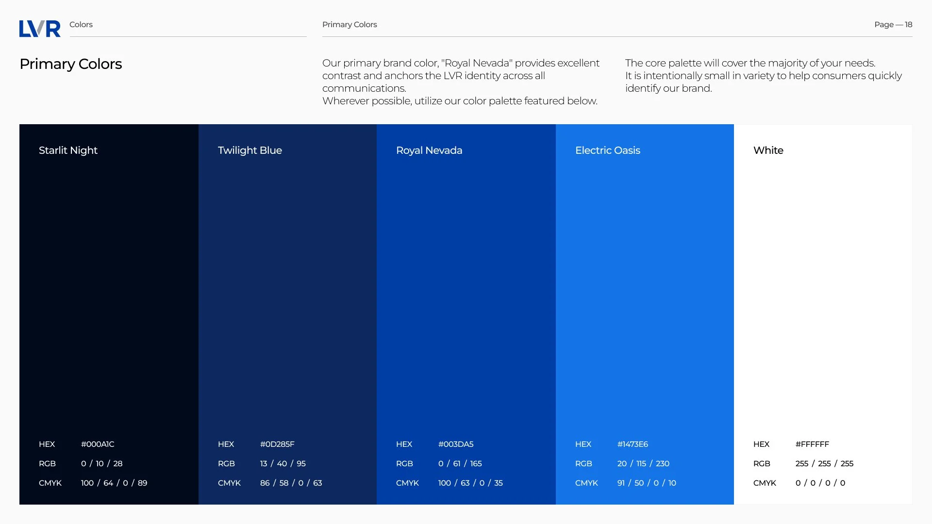 LVR brand color palette