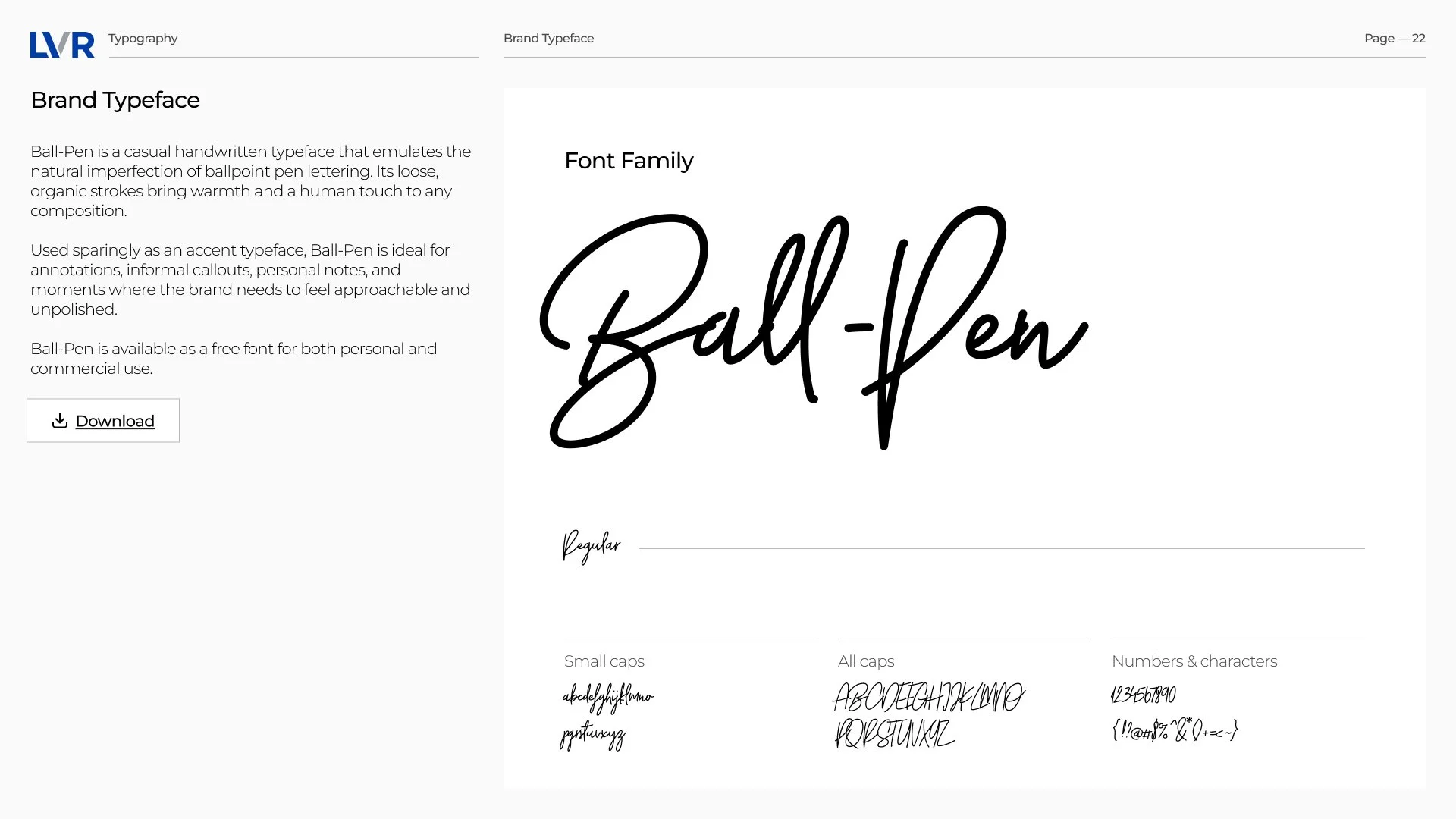 LVR Ballpen typography specimen